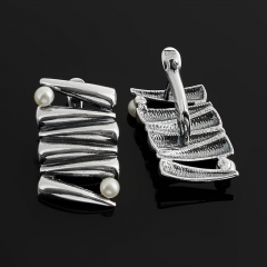 Серьги жемчуг белый Гонконг (латунь оксидир., посеребр.)