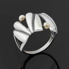 Кольцо жемчуг белый Гонконг (латунь оксидир., посеребр.) размер 17,5