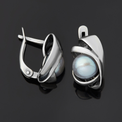 Серьги жемчуг серый Гонконг (латунь оксидир., посеребр.)