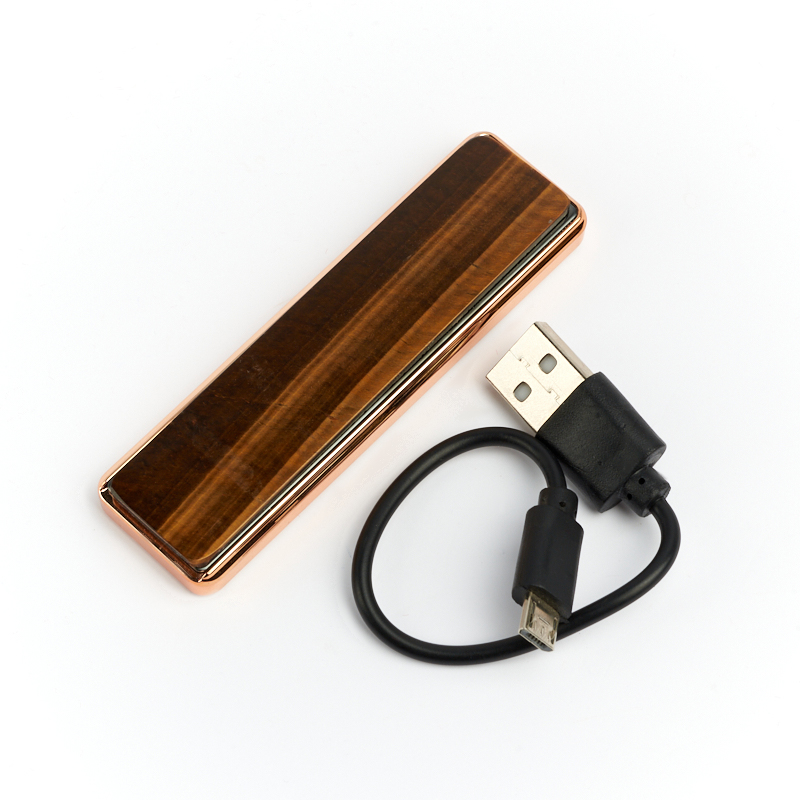 Зажигалка с USB кабелем тигровый глаз ЮАР (биж. сплав) 8,5х2,5 см
