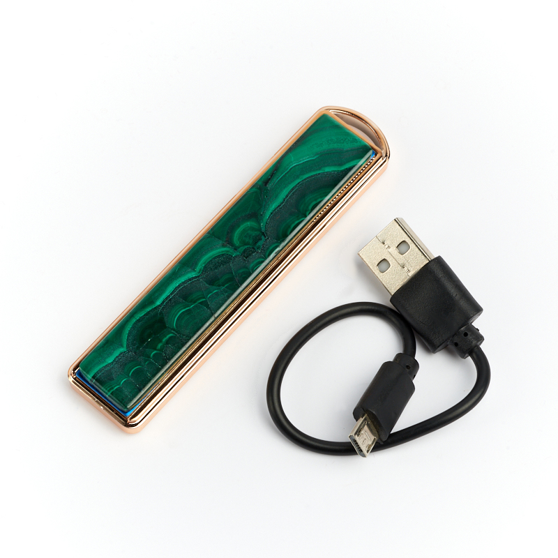 Зажигалка с USB кабелем малахит Конго (биж. сплав) 9х2 см