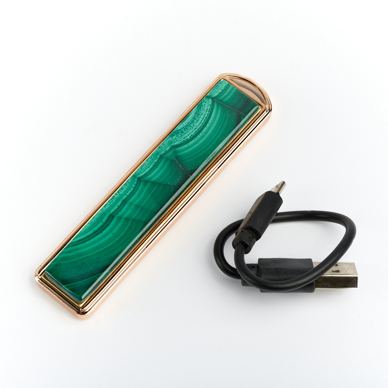 Зажигалка с USB кабелем малахит Конго (биж. сплав) 9х2 см