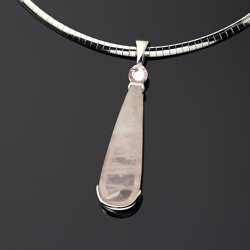 Кулон розовый кварц Бразилия (сталь хир.) 6,5 см