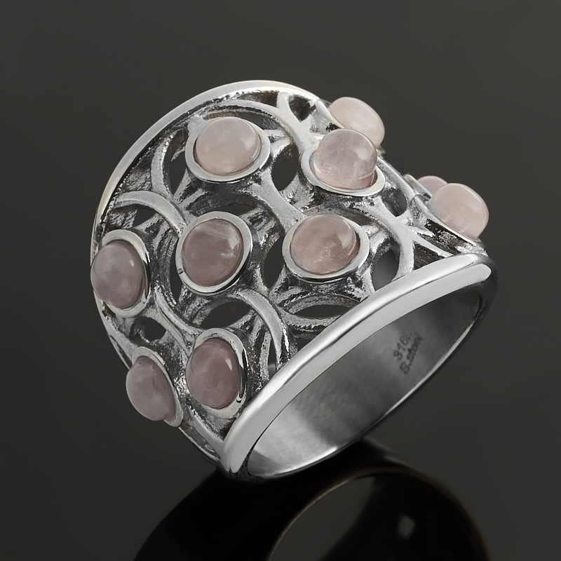 Кольцо розовый кварц Бразилия (сталь хир.) размер 18