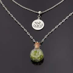 Бусы хризолит США (колье) 39 см (+7 см) (стекло, сталь хир., биж. сплав)