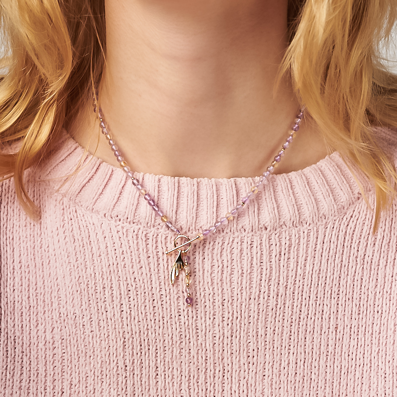 Бусы аметрин Бразилия (биж. сплав позолота) 4 мм 41 см