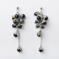 Серьги яшма зеленая Мадагаскар (биж. сплав, сталь хир.) пуссеты