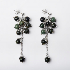 Серьги яшма зеленая Мадагаскар (биж. сплав, сталь хир.) пуссеты