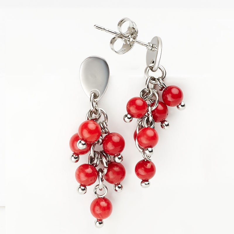 Серьги коралл красный Индонезия (биж. сплав, сталь хир.) пуссеты