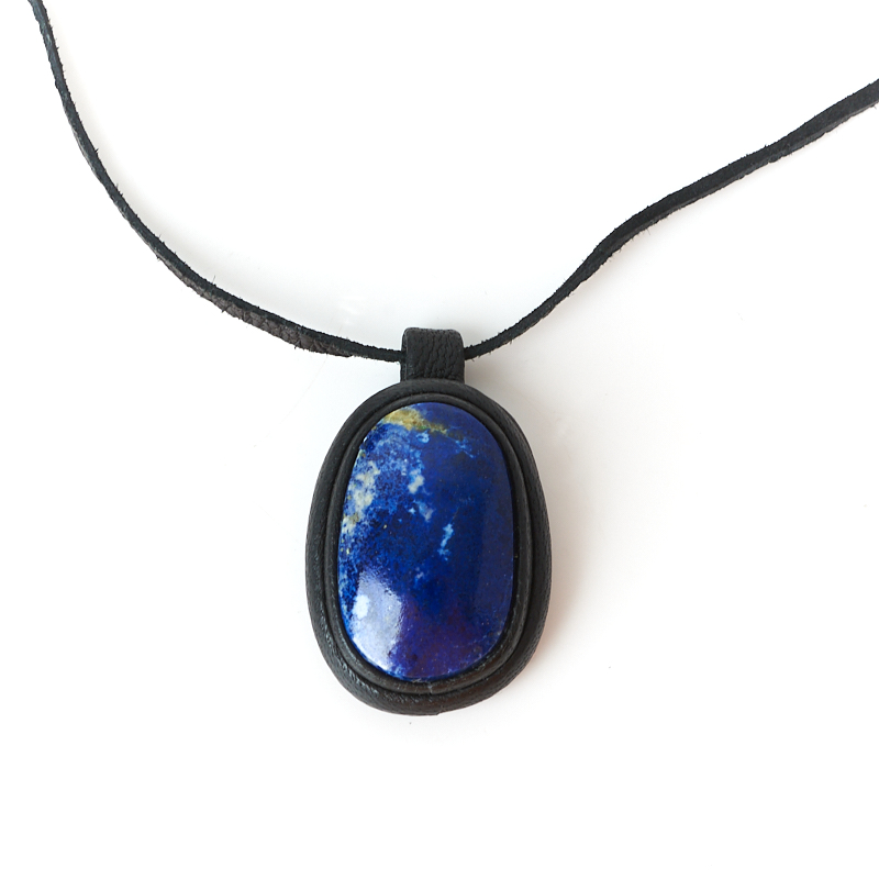 Кулон лазурит Таджикистан овал (кожа натур.) 4 см