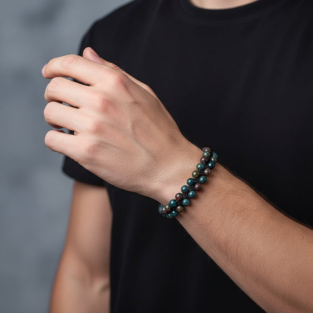 Браслет гелиотроп Индия (текстиль) шамбала 6 мм 17 см (регулируемый)