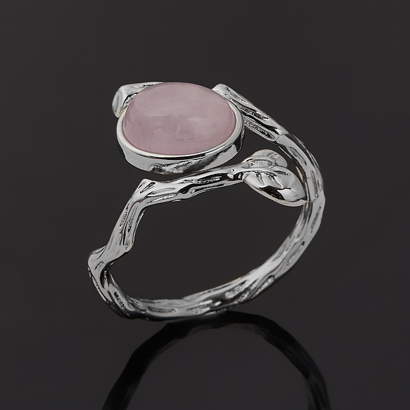 Кольцо розовый кварц Бразилия (медь родир. бел.) размер 17 (регулируемый)