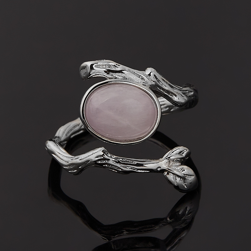 Кольцо розовый кварц Бразилия (медь родир. бел.) размер 17 (регулируемый)