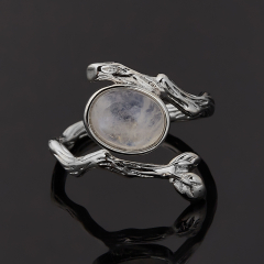 Кольцо лунный камень (адуляр) Индия (медь родир. бел.) (регулируемый) размер 17