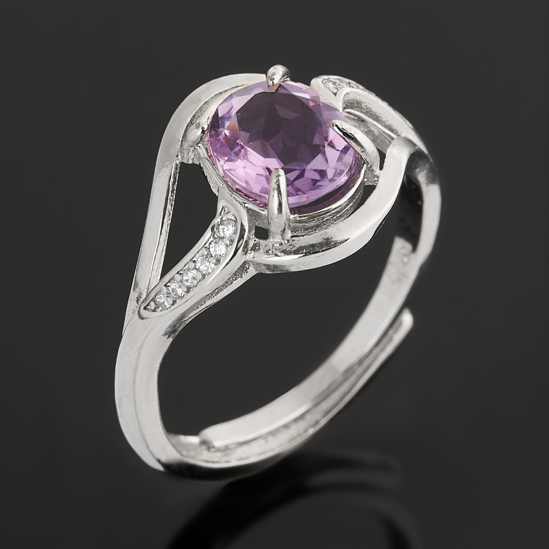 Кольцо аметист Бразилия огранка (медь посеребр.) размер 18,5 (регулируемый) (РМ)