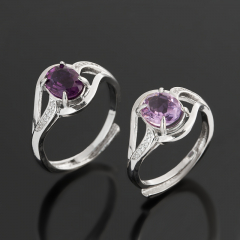 Кольцо аметист Бразилия огранка (медь посеребр.) размер 18,5 (регулируемый) (РМ)