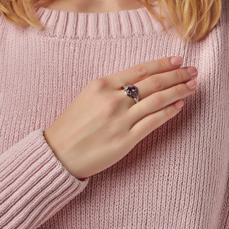 Кольцо аметист Бразилия огранка (медь посеребр.) размер 18,5 (регулируемый) (РМ)