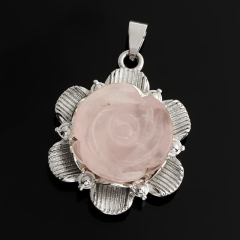 Кулон розовый кварц Бразилия (медь родир. бел.) цветок 3 см