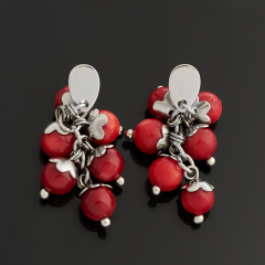 Серьги коралл красный Индонезия (биж. сплав, сталь хир.) пуссеты