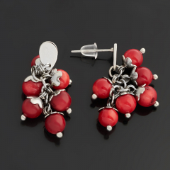 Серьги коралл красный Индонезия (биж. сплав, сталь хир.) пуссеты