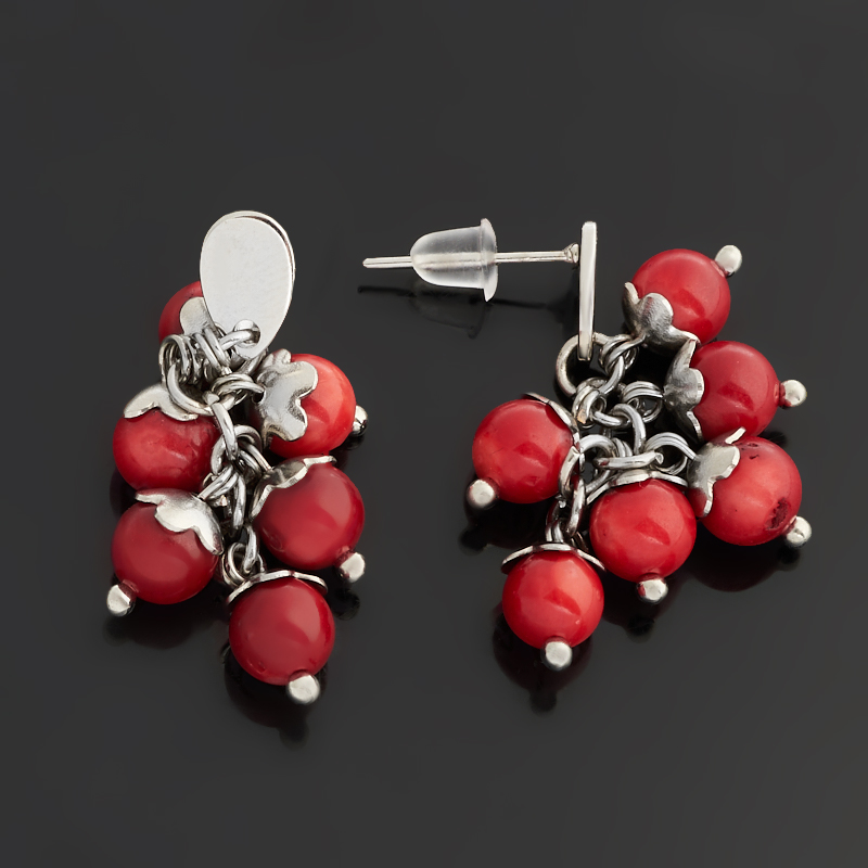 Серьги коралл красный Индонезия (биж. сплав, сталь хир.) пуссеты