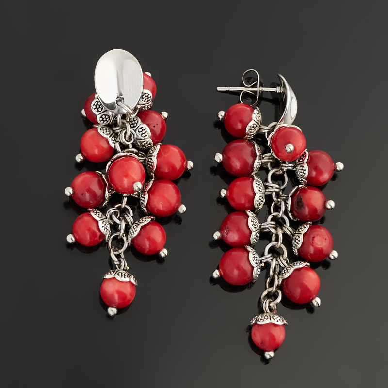 Серьги коралл красный Индонезия (биж. сплав, сталь хир.) пуссеты