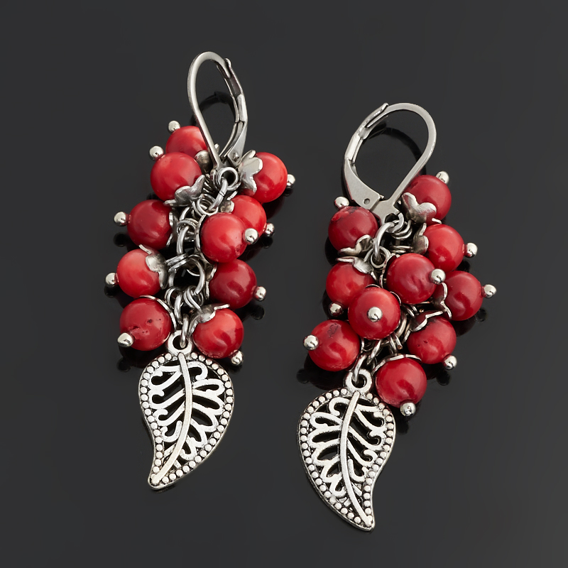 Серьги коралл красный Индонезия (биж. сплав, сталь хир.)