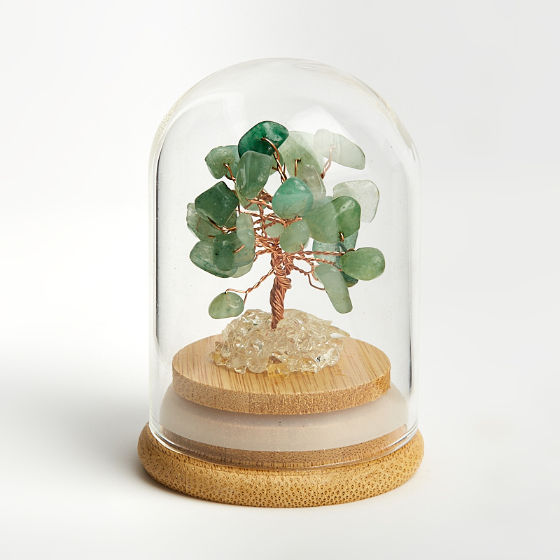 Дерево счастья авантюрин зеленый Индия (дерево, медь, стекло) 7,5х5 см