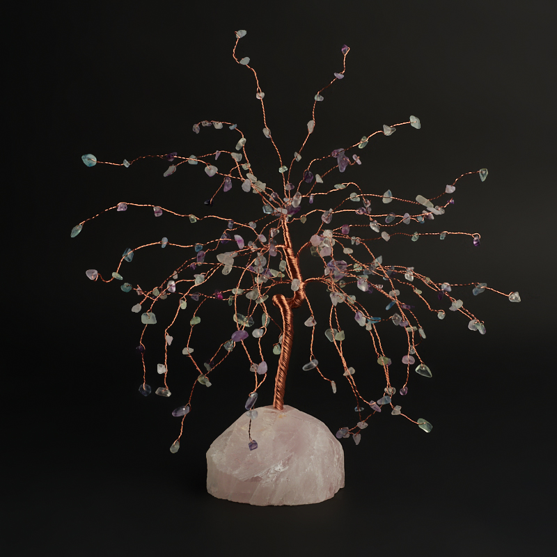 Дерево счастья микс розовый кварц, флюорит (медь) 16-18 см