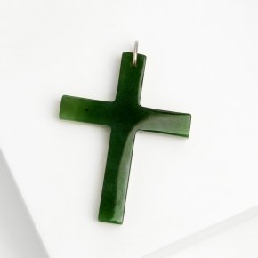Кулон нефрит зеленый Россия (биж. сплав) крест 4,5 см