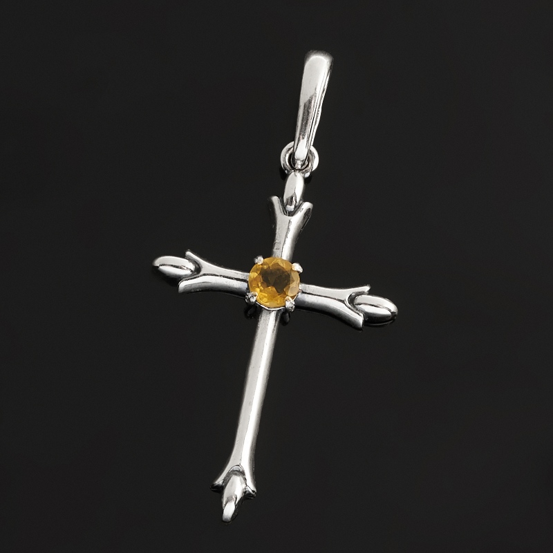 Кулон турмалин желтый (дравит) Бразилия (латунь оксидир., посеребр.) крест огранка 3,5 см
