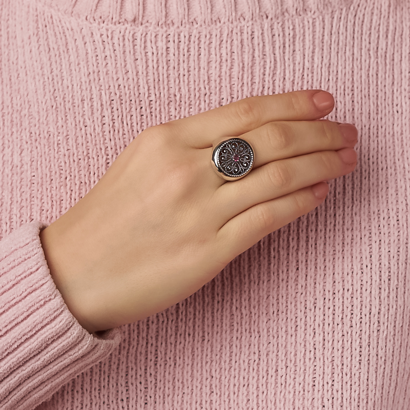 Кольцо турмалин розовый (рубеллит) Бразилия (латунь оксидир., посеребр.) огранка размер 17