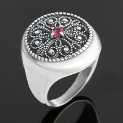 Кольцо турмалин розовый (рубеллит) Бразилия (латунь оксидир., посеребр.) огранка размер 16
