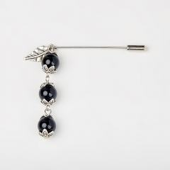 Брошь агат черный Бразилия (биж. сплав) (булавка)