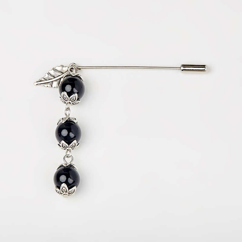 Брошь агат черный Бразилия (биж. сплав) (булавка)