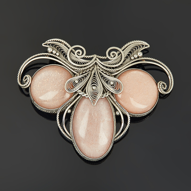 Брошь солнечный камень Индия (сталь хир.)