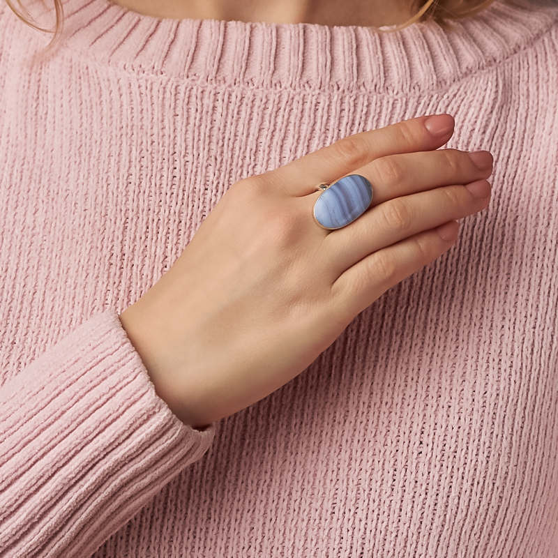 Кольцо агат голубой Намибия (латунь посеребр.) размер 17,5