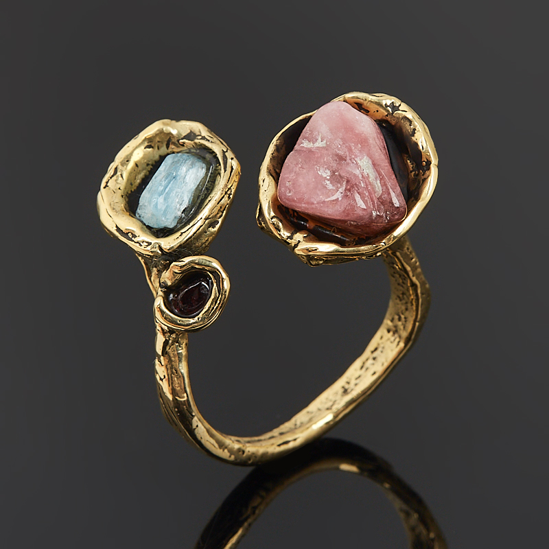 Кольцо турмалин голубой (индиголит), розовый (рубеллит) Бразилия (бронза) (регулируемый) размер 17,5