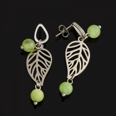 Серьги оникс мраморный зеленый Пакистан (сталь хир.) пуссеты