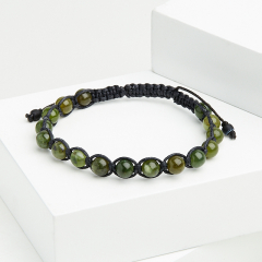 Браслет нефрит зеленый Россия (текстиль) шамбала 6 мм 17 см (регулируемый)