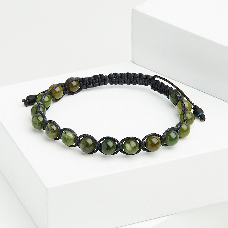 Браслет нефрит зеленый Россия (текстиль) шамбала 6&nbsp;мм 17&nbsp;см (регулируемый)