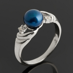 Кольцо жемчуг черный Гонконг (латунь платинир.) размер 17