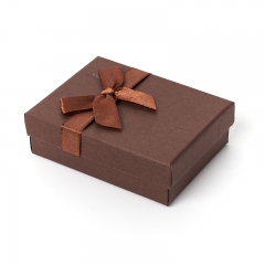 Подарочная упаковка (картон, текстиль) под комплект (цепь, кольцо, серьги) (коробка) (коричневый) 85х65х30 мм