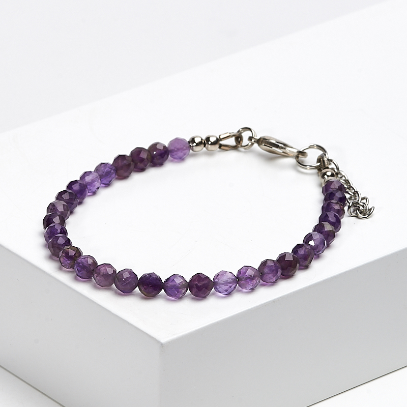 Браслет аметист Бразилия (сталь хир.) огранка 4&nbsp;мм 17&nbsp;см (+3&nbsp;см)