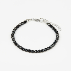 Браслет агат черный Бразилия (сталь хир.) огранка 4 мм 16 см (+3 см)