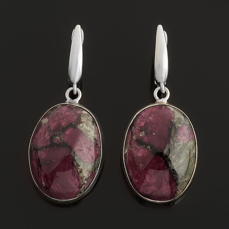 Серьги эвдиалит Россия (дублет) (биж. сплав, нейзильбер)