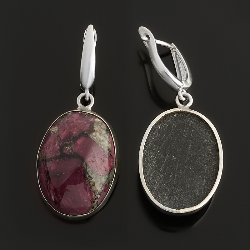 Серьги эвдиалит Россия (дублет) (биж. сплав, нейзильбер)