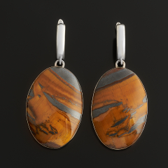 Серьги тигровый глаз ЮАР (биж. сплав, нейзильбер)