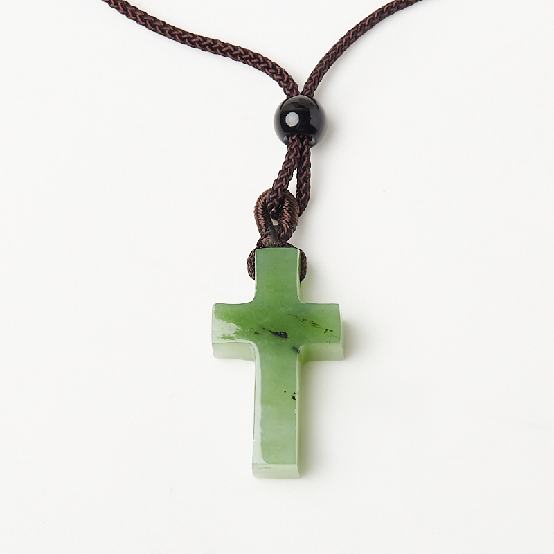 Кулон нефрит зеленый Россия (текстиль) крест 2,5 см