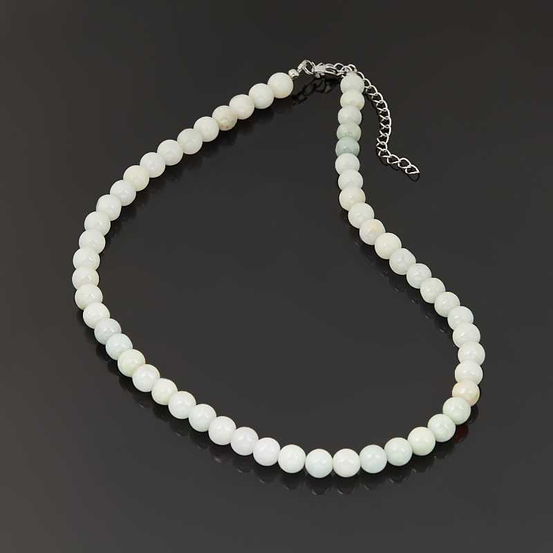 Бусы жадеит Мьянма 8 мм 46 см (+7 см) (сталь хир.)